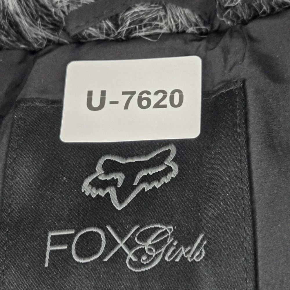 FOX Women Vest SMALL Gray Plaid Head Puffer Fur‎ Trim Embroidered Logo - Picture 2 of 10